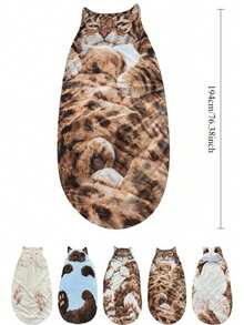 1pc Cute White Cat Adult Sleeping Bag, Hooded Full Body Sleep Sack With Cat Ears And Paw Prints, Soft Portable Bedding, Suitable For Bedroom Napping, Camping, Tent, Car, RV, Travel, Home And Indoor Rest - Multicolor - View 10