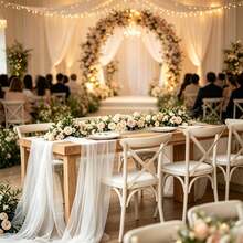 12pcs Wedding Chair Back Decor Ribbons, 20*275cm Rectangular Tulle Chair Sashes, DIY Bow Chair Back Decor Ribbons, Reusable And Washable, Suitable For Wedding, Anniversary, Banquet Party Decoration - White - View 4