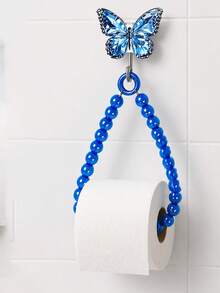 Butterfly Adhesive Hook Beaded Paper Towel Holder, No-Drill Wall-Mounted Roll Paper Rack, Luxury Rhinestone Decor, Quick Paper Replacement, Fits Kitchen Face Towels And Toilet Paper Rolls, Bathroom And Entryway Storage, Home Essential For Renters And Housewives, Back-To-School Home Decor Gift - Multicolor - View 3