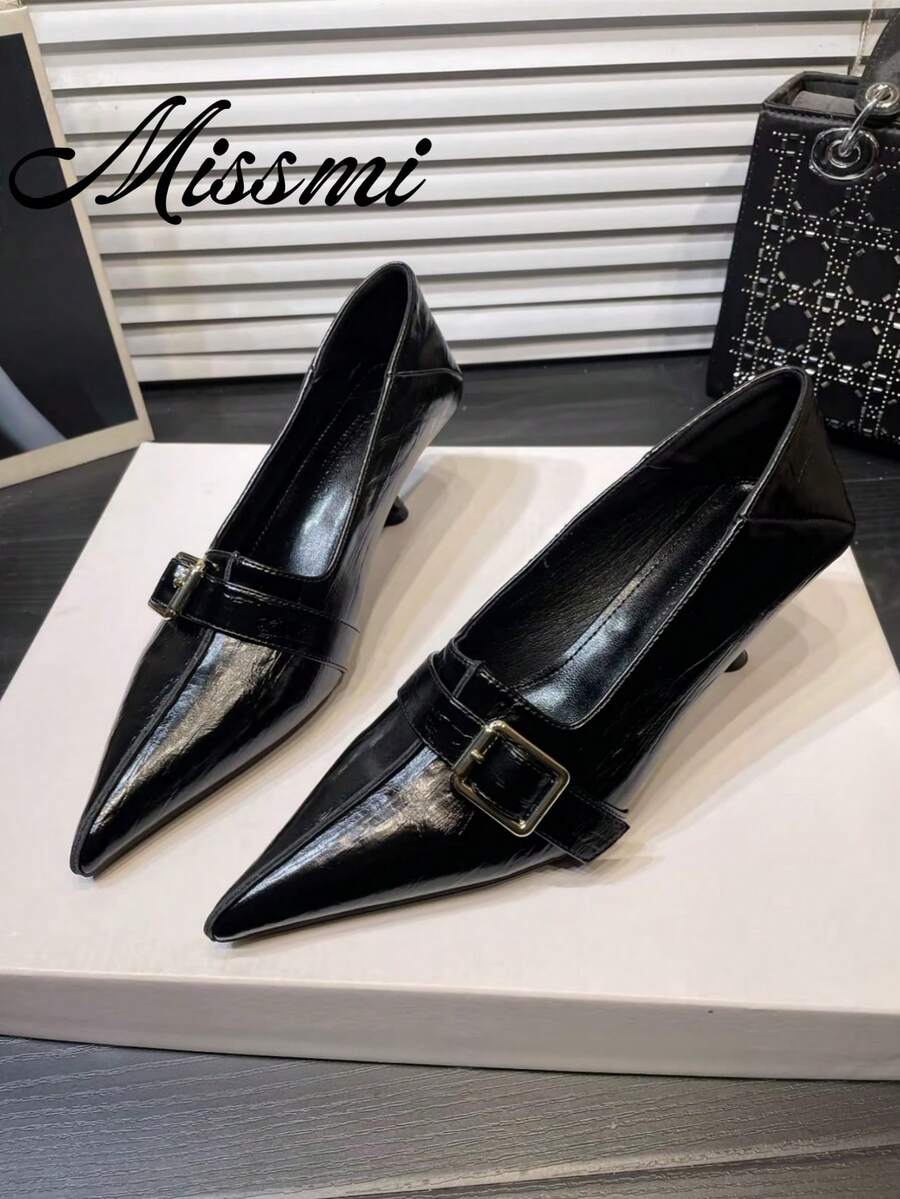法式尖頭高跟女鞋 春/秋新款 優雅細跟低鞋口麂皮通勤鞋