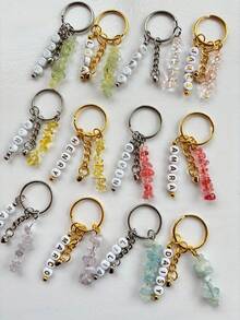 1pc Customizable Name Lucky Stone Keychain, Optional Birthstone Month, Birthday Gift For Friends, Personalized Name Keychain, Suitable For All Seasons, Christmas Commemorative Keychain, Holiday Event Souvenir - Multicolor - View 9