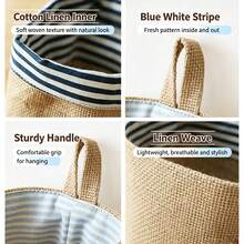 Linen Hanging Storage Basket, Foldable Small Fabric Storage Bucket, Wall-Mounted Storage Bag, Suitable For Home Desk Wardrobe Miscellaneous Items, Multiple Pattern Lining, Back To School Essential, Back To School Gift - Round - View 8