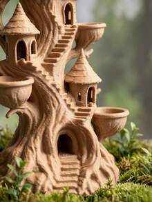 1pc Fairy Tree House Resin Garden Decor, Multi-Slot Succulent Planter, Mini Elf Tree Castle Statue, DIY Terrarium Bonsai Accessory, Suitable For Yard, Patio, Lawn, Home Desktop Fairy Garden Decoration, Housewarming Gift - C - View 2