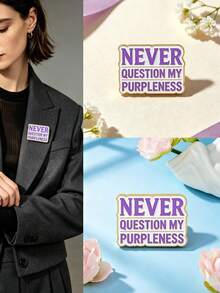 1pc Purple & White English Slogan Brooch, Unique Text Design With Premium Texture, Easy Decoration For Backpacks, Shirts And Jackets, Adds Rich Styling Details, Suitable For Daily Wear, Great Niche Creative Gift - Multicolor - View 2