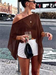 Women's Y2K Casual Vintage Sexy Romantic Fashion Loose Semi-Sheer Chiffon Cover Up, Women's Autumn/Winter Shawl, Women's Outing Top, Women's Cover-Up Top, Back To School Outfit - Coffee Brown - View 1