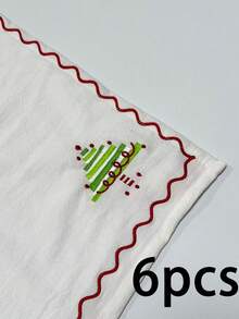 1/2/6pcs Christmas Embroidered Napkins, Christmas Tree Pattern Linen Placemats And Napkins, Holiday Table Decor Cloth For Party And Daily Use - Multicolor - View 17