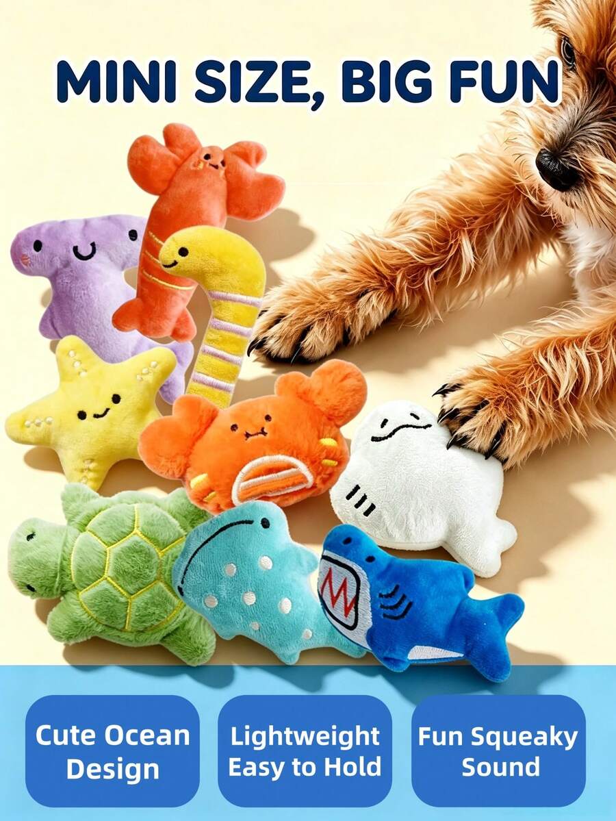 Mini Cute Ocean Animal Squeaky Chew Toy, Interactive Pet Toy For Puppies, Small Dogs, Medium Dogs And Cats, Teething And Puzzle Play, Indoor And Outdoor Daily Pet Activity Accessory - Multicolor - View 1