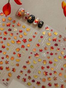 1pc Red Maple Leaf Nail Art Sticker 5D Soft Embossed Maple Leaf Pattern Nail Decoration DIY Self-Adhesive Nail Art Decal - Multicolor - View 1