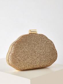 Women's Evening Clutch Bag, Hard Shell Box Bag, Glitter Evening Bag, Solid Color Gold Portable Makeup Bag With Detachable Shoulder Strap, Suitable For Prom, Party, Wedding, Holiday Gathering - Gold - View 4