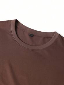 Sweatshirt Leher Bulat Pria Motif Garis Samping dan Angka 98 Colorblock, Model Retro Kasual Lengan Panjang - Coklat - View 6