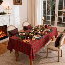 1pc Red & Green Plaid Art INS Style Christmas Atmosphere Decorative Tablecloth, Suitable For Holidays, Christmas And Home Decor - Red - View 8