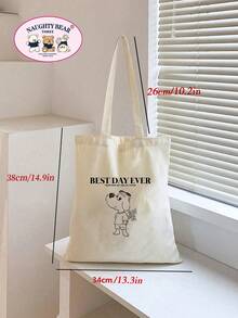 Fashionable Versatile Cat Print Canvas Tote Bag - Beige - View 8