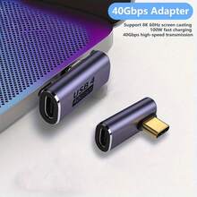 90° Right Angle USB-C Adapter, Supports Thunderbolt 3 Type-C Adapter: 40Gbps Data Transfer, Fast Charging, 8K@60Hz Video Output Compatible With Laptops, Tablets,Phones - Grey - View 3