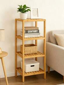 Multi-Layer Bamboo Storage Rack, Functions As Flower Stand And Side Table, Space-Saving Shelf Suitable For Living Room, Bedroom And Bathroom, Simple Log Style Design, Stable Open Shelf For Placing Books, Green Plants And Home Decorations. - Multiple Specifications - View 3