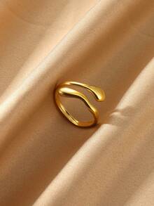 Minimalist Stainless Steel Wave Line Stackable Women's Gold Ring, 18K Gold Plated Rust-Resistant Adjustable Finger Ring, Suitable For Mother, Girlfriend, Best Friend, Gold Wedding Jewelry, Vacation, Party, Daily Outfit Accessory, Unique Gift - Various - View 3