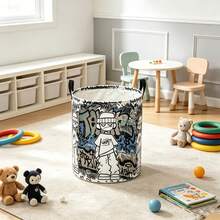 1PC Street Graffiti Cartoon Character Print Storage Basket With Handles, Urban Hip‑Hop Figure Graffiti Letter Background Pattern Household Organizer Bin, Suitable For Multi‑Purpose Storage Of Clothes Sundries, Home And Room Decor - Multicolor - View 6