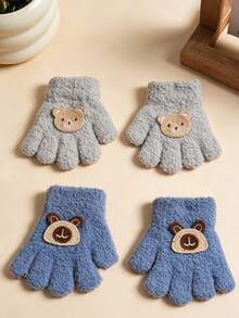 1/2 Pairs Kids Cartoon Patch Coral Fleece Full Finger Gloves, Bear Rabbit Heart Patch Soft Warm Winter Gloves, Suitable For Toddler Boys And Girls - Multicolor - View 17