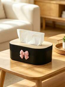 Cute Bow Decor Tissue Box, Minimalist Wood Grain Napkin Dispenser, Bedroom Living Room Office Desktop Tissue Holder, Home Decor Organizer, Rectangular Vertical Striped Tissue Storage Rack, Bedroom, Living Room, Office, Car Desktop Napkin Container, Beautiful Home Decor Organizer, Gift Choice - Multicolor - View 6