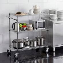 Kitchen Utility Cart, 3 Tier Heavy Duty Adjustable Wire Storage Rack, Commercial Steel Rolling Service Trolley On Wheels, Work Table With Handle Bar, For Garage And Laundry Room, 35x17.8x40.9 In - Silver 35x17.8x40.9 In - View 10