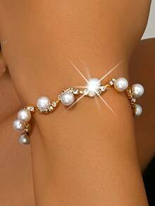1pc/French Luxury Pearl & Rhinestone Bracelet For Women, Elegant Elegant INS Style, Best Friend Gift - Multicolor - View 9