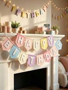 3/2/1 Set Macaron Color Felt Birthday Bunting Banner, Girls Party Triangle Flag Garland, Suitable For Classroom And Nursery Decoration - Macaron Color - View 3