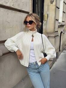 Women's Knitted Long Sleeve Cardigan, Stand Collar Design, Gold Button Detail, Suitable For Autumn Wear - Beige - View 10