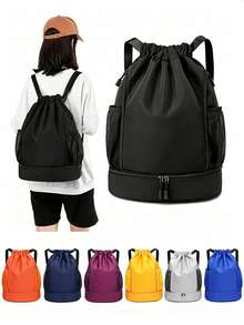 1 buah Tas Ransel Olahraga Tali Serut, Tas Kebugaran Modis, Kantong Dalam, Bahan Kain Nilon Oxford Tahan Air dan Tahan Aus, Kompartemen Sepatu di Bagian Bawah, Kantong Jaring Samping, Desain Tali Serut Lebar, Unisex - MultiWarna - View 1