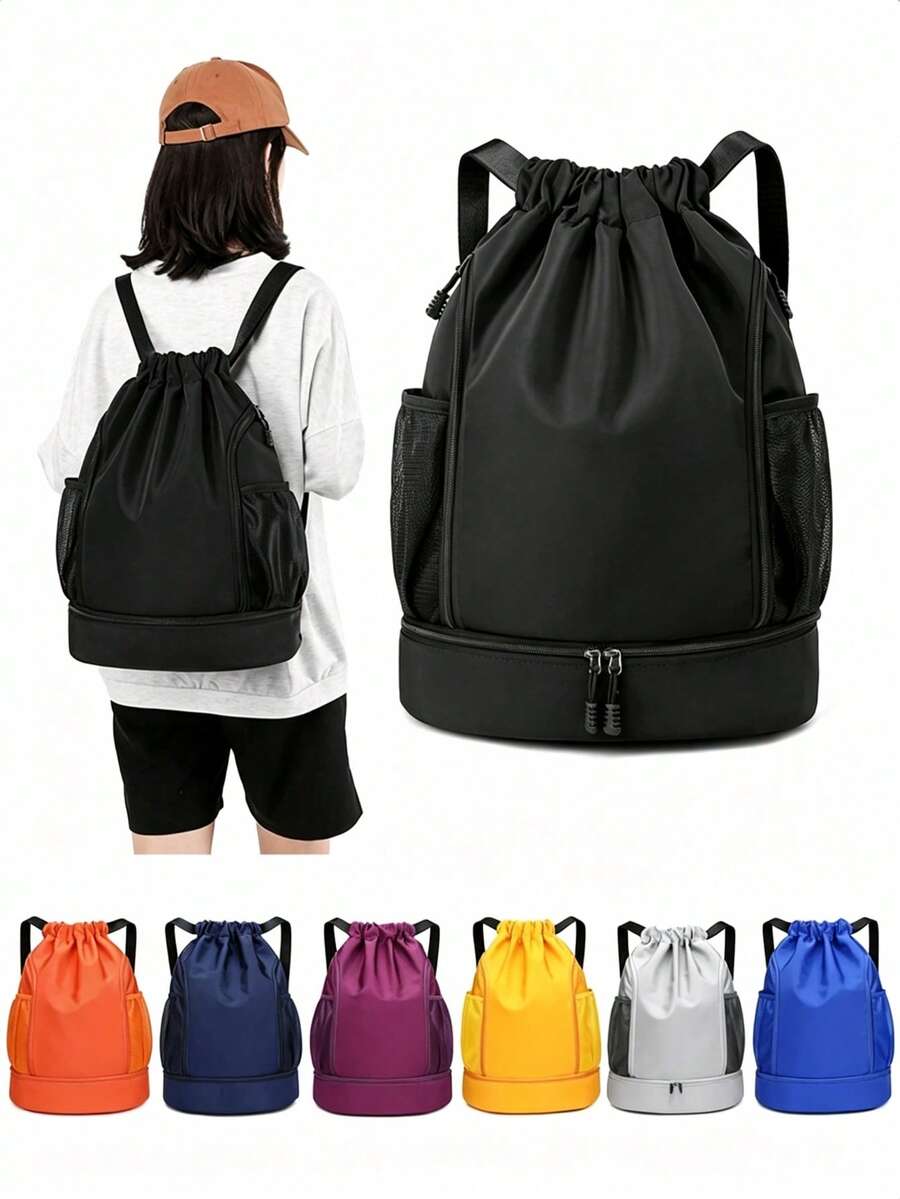 1 buah Tas Ransel Olahraga Tali Serut, Tas Kebugaran Modis, Kantong Dalam, Bahan Kain Nilon Oxford Tahan Air dan Tahan Aus, Kompartemen Sepatu di Bagian Bawah, Kantong Jaring Samping, Desain Tali Serut Lebar, Unisex - MultiWarna - View 1