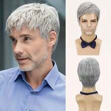[Silvery Gray Heat-Resistant Wig] Men's Silvery Gray Layered Synthetic Heat-Resistant Wig - Perfect For Everyday Wear, Parties, And Halloween! - Multicolor - View 13