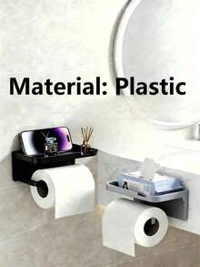 No-Drill Bathroom Toilet Paper Holder Toilet Paper Box Storage Rack Wall-Mounted Home Bathroom Phone Toilet Paper Roll Holder - A - View 1
