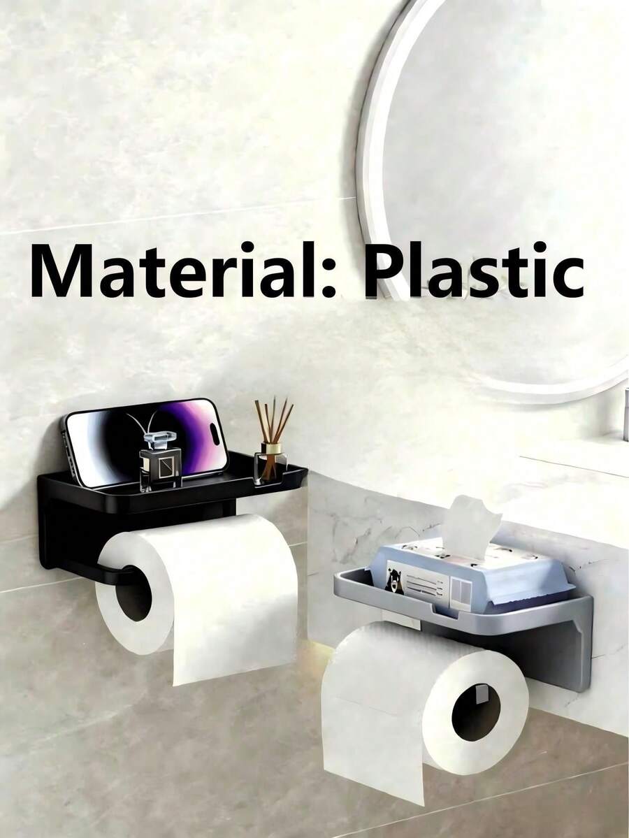 No-Drill Bathroom Toilet Paper Holder Toilet Paper Box Storage Rack Wall-Mounted Home Bathroom Phone Toilet Paper Roll Holder - A - View 1