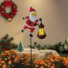 Outdoor Solar Iron Santa Claus Ground Stake Light, Cute Santa Holding Illuminated Warm Lantern Ornament, Auto Sensor Solar Powered Design, Rust‑Proof Metal Art, Perfect Xmas Decor For Lawn, Yard, Pathway, Courtyard And Winter Holiday Party Display - Santa Claus Lantern - View 6