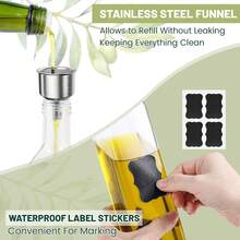 Oil And Vinegar Bottle Set Of 2, 500 Ml Glass, With Funnel, Stainless Steel Leak-Proof Seal And Labels, Oil Dispenser For Kitchen, Cooking And Grilling - View 4