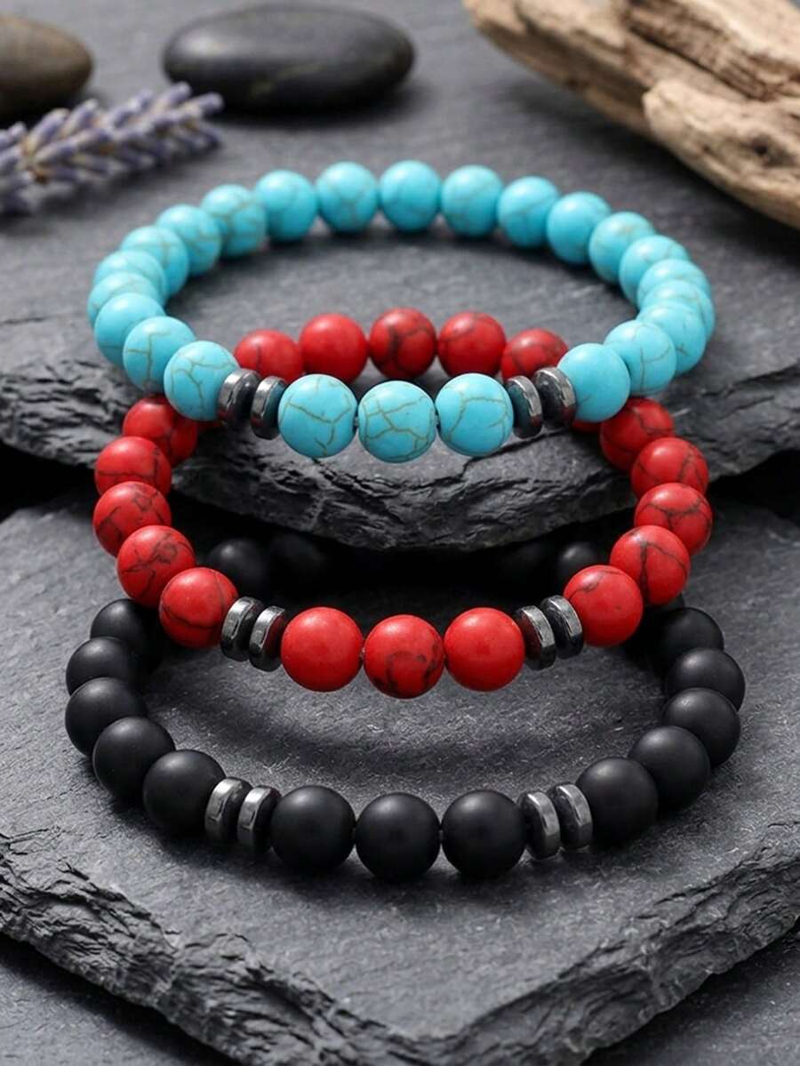 diffone 3/Pcs Set Handmade 8mm Stone Beads Bracelet Charms Round Yoga Meditation For Men Women Jewelry - Beaded Bracelet Set - View 1