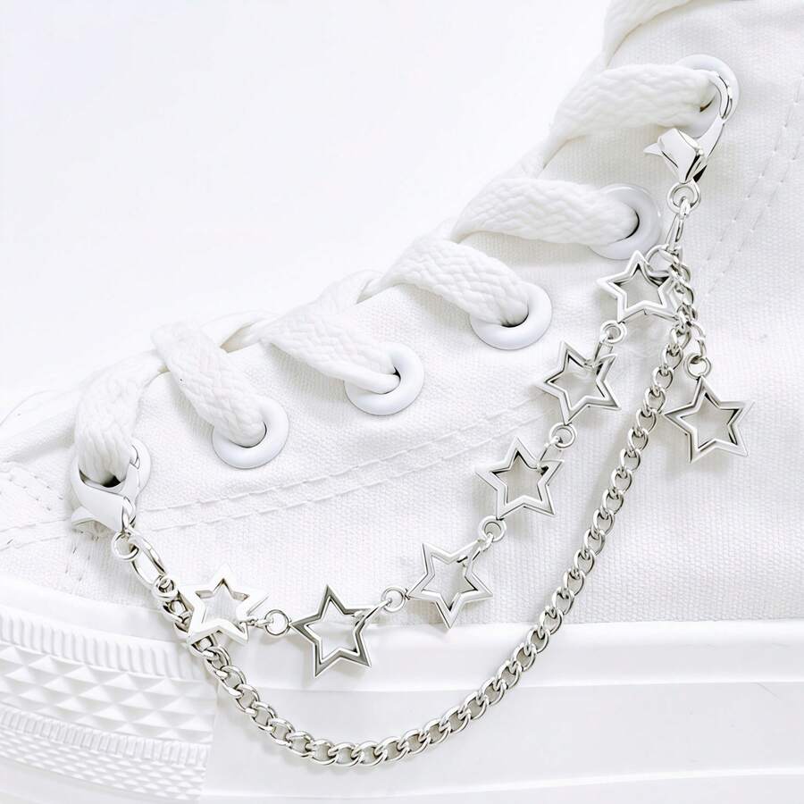 1pc Hollow Star Shoe Chain Pendant, Detachable Metal Double Layer Shoelace Decoration, Sneaker Accessory - Multicolor - View 1