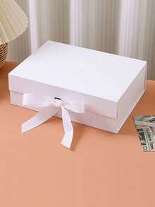 1pc Ribbon Gift Box, Foldable Bowknot Gift Box, Hard Box, One-Piece Cosmetic Gift Box, Birthday Gift, Holiday Gift Packaging Box - A - View 6