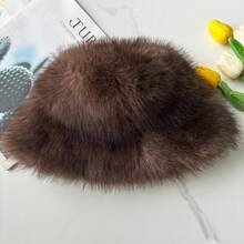 Autumn Minimalist Faux Fox Fur Bucket Hat, Thick Warm Plush Hat, Cold-Proof Versatile Ear-Flap Hat, Face-Slimming Bucket Hat - Multicolor - View 7