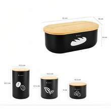 4-Piece Metal Bread Box Set With Bamboo Cutting Board Lid & 3 Kitchen Storage Canisters, Black - Black - View 7