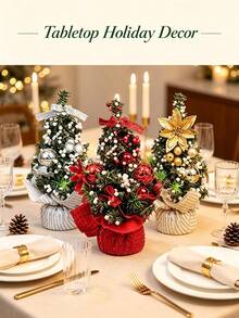 1 Set Of Mini Christmas Trees, Perfect For Home And Desktop Decorations. Adorned With Berries, Snowflakes, And Greenery. Suitable For Christmas Decorations, Table Decorations, Home Decor, And Room Decor. - Multicolor - View 3