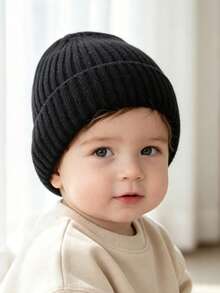 Solid Color Ribbed Knit Baby Beanie, Warm Elastic Infant Hat For Boys And Girls, Autumn/Winter Outdoor Warm Woolen Cap - Baby Boy Series - View 4