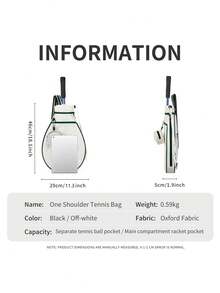 Sporty White Quilted Tennis Racket Bag, Waterproof Oxford Cloth One Shoulder Crossbody Tote Bag, With Independent Racket Compartment, Ball Pocket And Adjustable Shoulder Strap, Breathable Back, Multi-Pocket Design, Suitable For Outdoor Fitness - Multicolor - View 4