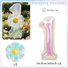 40Inch Colorful Transparent Number Balloons & Large Transparent Daisy Foil Balloons, For Birthday Party, Anniversary Decoration - View 9