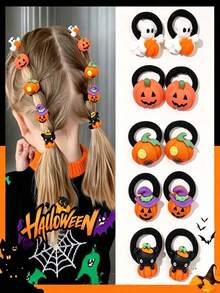10pcs Cute Halloween Pumpkin & Ghost Hair Ties Elastic Bands Hair Tie Set - Multicolor - View 7