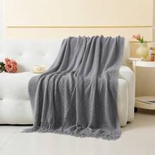 Solid Color Knitted Blanket, Nordic Style Rectangular Office Nap Sofa Blanket, Air Conditioning Blanket, Knitted Small Blanket, Throw Blanket - Dark Grey - View 6
