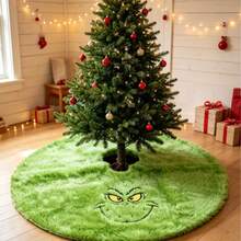The Grinch قطعة واحدة تنورة شجرة عيد الميلاد ذات الطابع، تنورة شجرة عيد الميلاد الطويلة من الفرو الناعم مع طباعة وجه مضحكة - متعدد الألوان - مشاهدة 2
