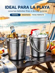 Cubo de Hielo de Acero Inoxidable con Pinzas, Cubitera para Bebidas con Asa, Recipiente para Hielo y Enfriador de Bebidas, Ideal para Fiestas, Playa, Picnic, Camping, Reuniones y Uso en Casa, Accesorio para Bar y Eventos al Aire Libre - Ver 5