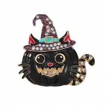 1pc Halloween Pumpkin Cat Brooch With Drip Oil And Rhinestones, Witch Hat Holiday Party Coat Suit Decoration Pin Corsage Gift - Multicolor - View 10