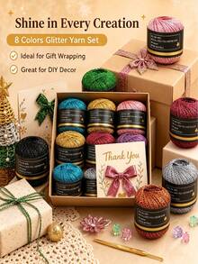 Shiny Gold & Silver Yarn Set, Metallic Glitter Crochet Thread, Lightweight Decorative Yarn, Suitable For Gift Wrapping, DIY Crafts, Holiday Decor, Bow Making, Greeting Card Decoration, Party Accessories - Multicolor - View 2