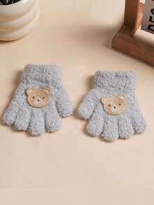 1/2 Pairs Kids Cartoon Patch Coral Fleece Full Finger Gloves, Bear Rabbit Heart Patch Soft Warm Winter Gloves, Suitable For Toddler Boys And Girls - Multicolor - View 12