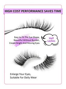 Asiteo 9 Pairs Half Lashes Invisible Thin Band Cat Eye False Lashes Natural Wispy Fox Eye Strip Eyelashes Soft Lightweight Eye Lashes For Everyday Cosmetic Lashes Corner Eyelashes - Black - View 2